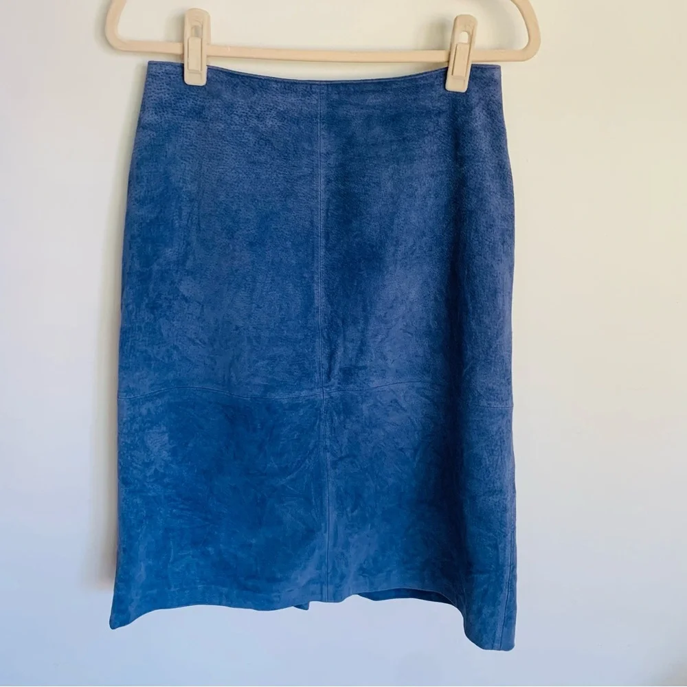 Vintage Genuine Leather Suede in Rare Blue Midi Skirt - Picture 1 of 5